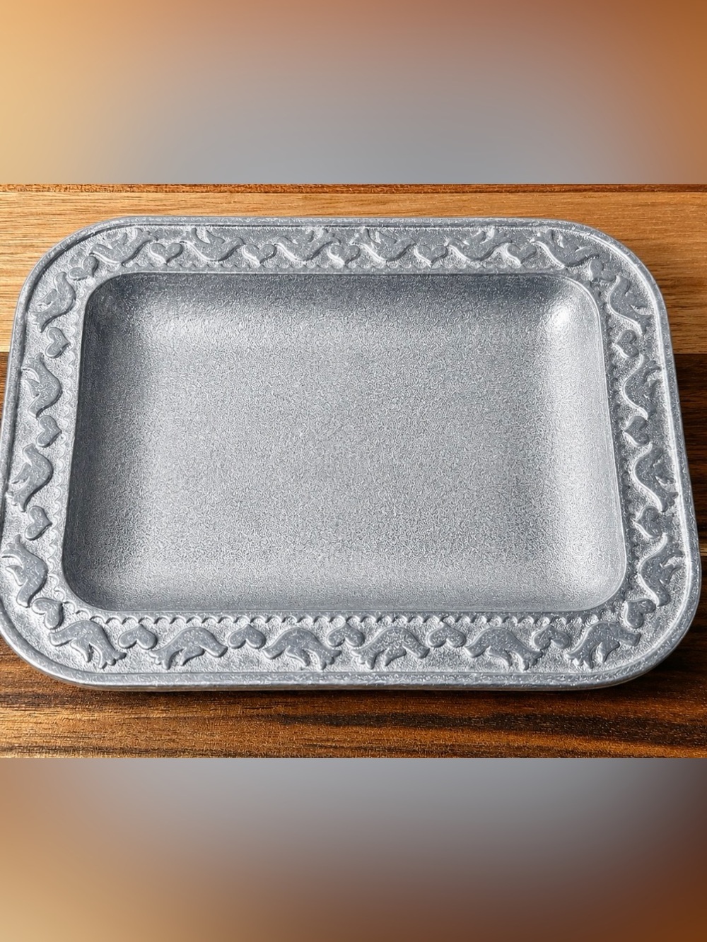 Vintage Pewter (Wilton Armetale Antiquity) Small Rectangular Tray Dove and Heart